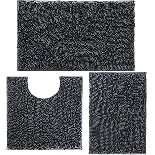 Bathroom Rugs Set Non Slip 3 Piece Bath Mat Washable Chenille Bath Rugs with - Picture 1 of 9