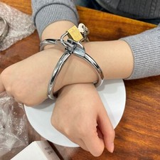Metal-Steel-Cross-Wrist-Handcuffs-BDSM-Bondage-Game-Lockable-Restraint-Slave-Set