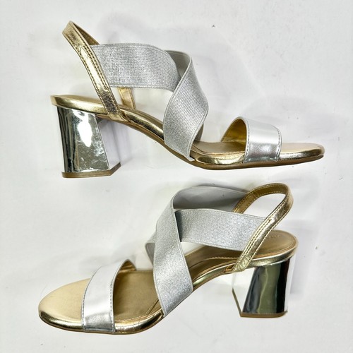 Sandali Anne Klein donna 6M oro argento Rayna tacco grosso blocco festival boho - Foto 2 di 8