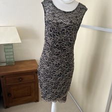 Lipsy Black & Gold Lace Bodycon Dress - Size 16 RRP £55 New Without Tags