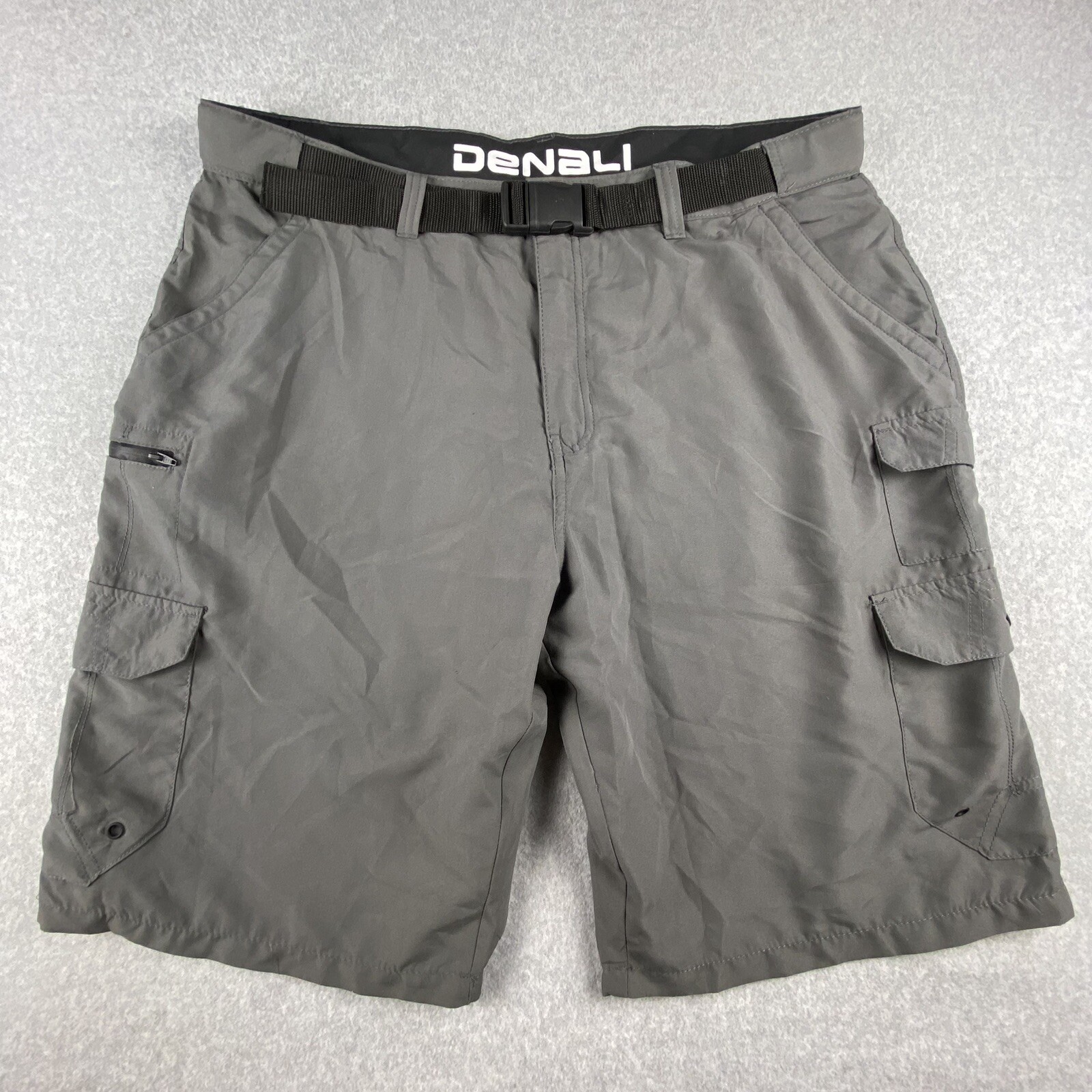 Denali Shorts Mens 40x14 Gray Cargo Pockets Clip Belt Hybrid Outdoor