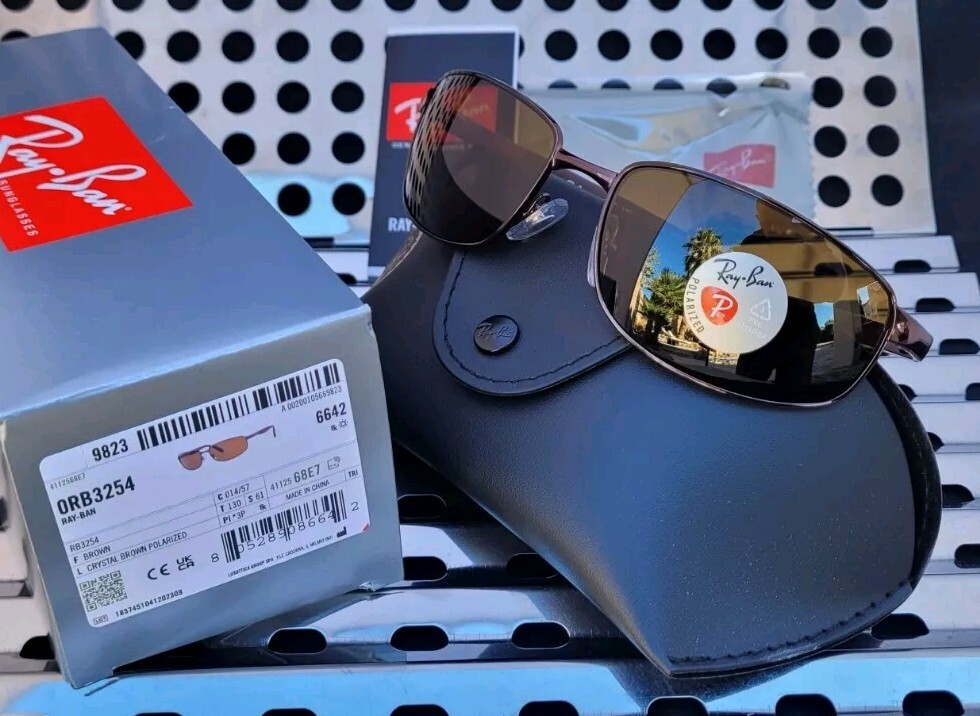 New Ray Ban RB3254 014/5761 Pilot Sunglasses Brown /61mm Crystal