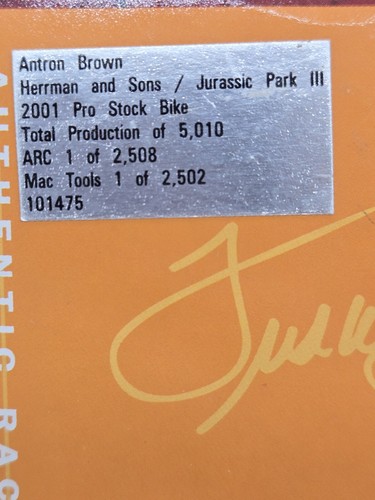 2001 Antron Brown Herrman and Sons - Jurassic Park lll Pro Stock Motorcycle 1:9 - Picture 3 of 24