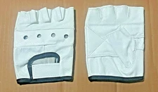 Men's White Leather Driving Motorcycle Finger less Gloves Heavy Duty K-1