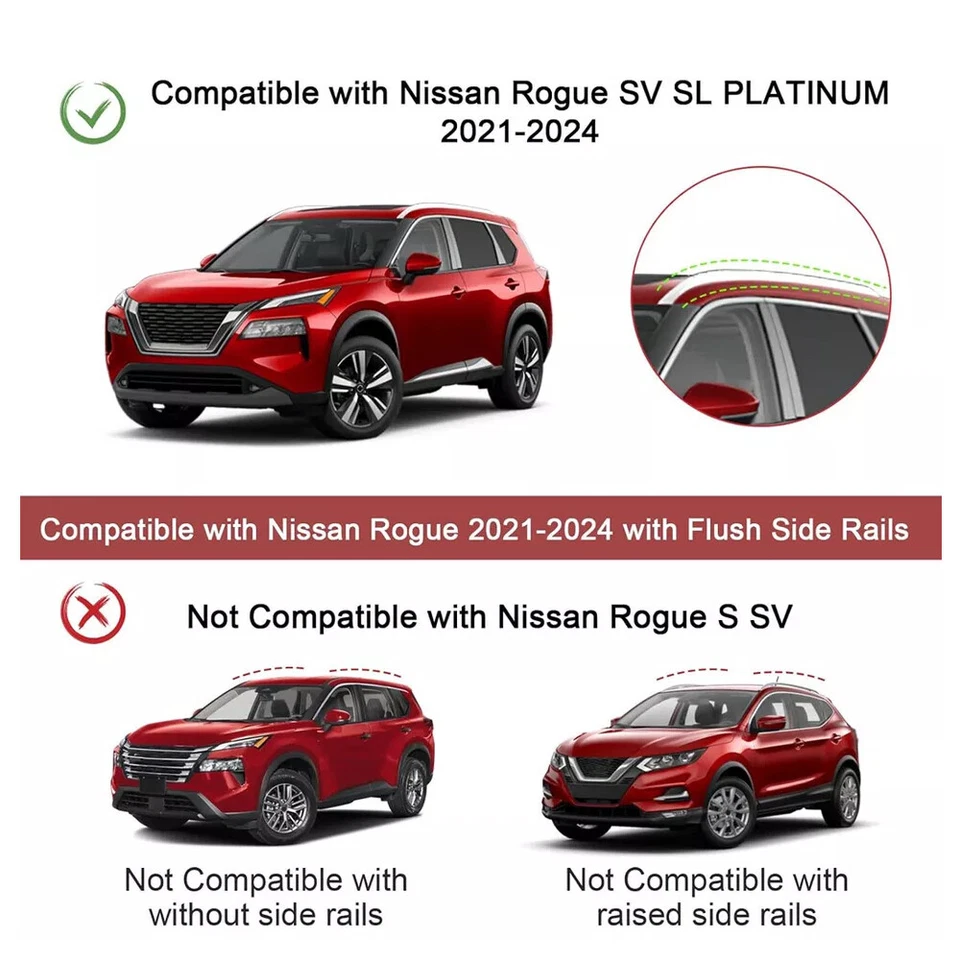 Lockable Roof Rack Cross Bar Cargo Carrier Black Fit For 2021-2024 Nissan Rogue - Imagem 3 de 4