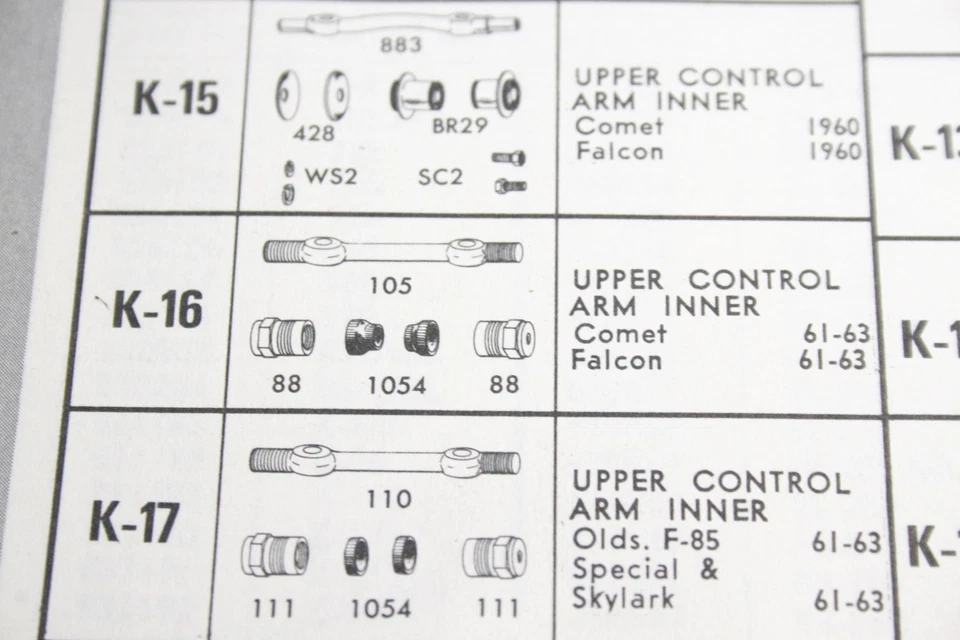 Brazo de control superior interior K-16 NORS 1961 1962 1963 Ford Falcon Mercury Comet Foto 4 de 4