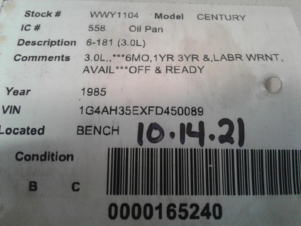 Used Engine Oil Pan fits: 1985 Buick Century 6-181 3.0 Grade A Foto 4 de 4