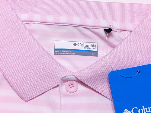 COLUMBIA Golf Omni-Wick League Polo Shirt 22S07MP Pink Striped Large L ~ New - Picture 5 of 10
