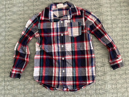 Crazy 8 Boys Red, White and Blue Plaid Button Up Patriotic (Size Small (5-6))