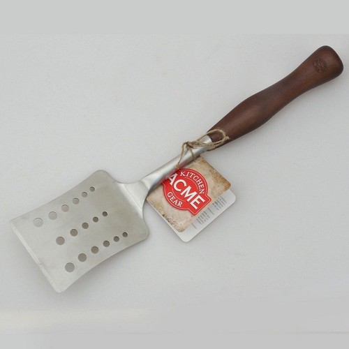 Spatola giradischi cucina manico in legno acciaio inox Acme vintage, lunga 15 - Foto 2 di 6