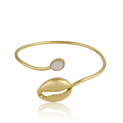 Cowrie Design Adjustable Bangle 925 Sterling Silver Mother Of Pearl Bracelet