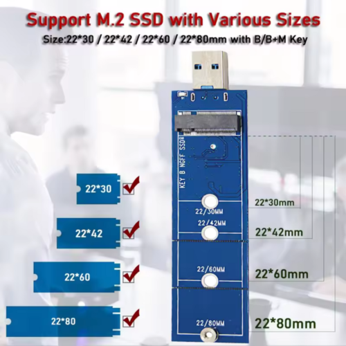 M.2 to USB 3.0 Adapter B+M Key SATA SSD Converter NGFF 2230 2242 2260 2280 Board - Picture 7 of 8