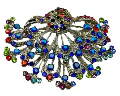 Broche Pavo Real Vintage Cristal Estrás Joyería Tono Plata - Imagen 4 de 12