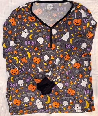 Little Sleepies Women XL Halloween Pajama Top Ghost Pumpkin Boo Bamboo Gray