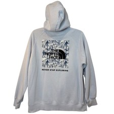 The North Face Womens Graphic Pullover Hoodie Sweatshirt Light Blue Size Large