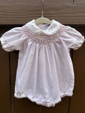 Vtg Petit Ami Pink Smocked Bubble Romper Heirloom Peter Pan Collar 80s 90s 0-3M
