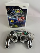 Super Mario Galaxy Nintendo Wii 2007  Game Tested/ METAL MARIO CHROME CONTROLLER