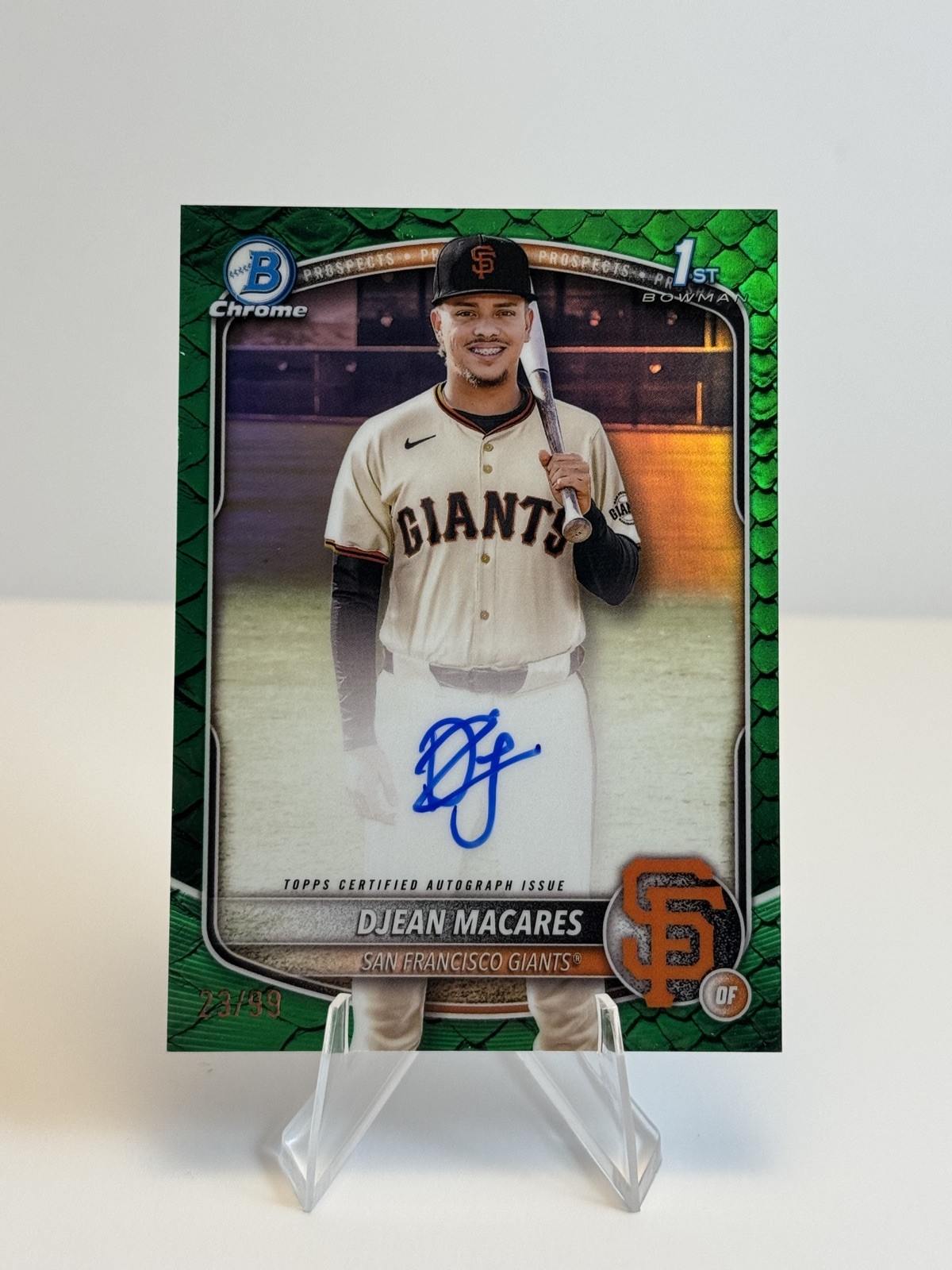 2025 Bowman Chrome Djean Macares Auto Reptilian Green Refractor 1st #23/99