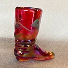 Fenton Art Glass Boot Figurine Red Iridescent Floral Hand Painted Signed