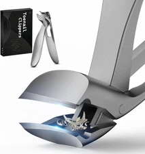 FERYES Angled Head Long Handled Toenail Clipper for Seniors - Large Silver 