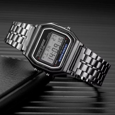 Water Proof Vintage Retro Digital Watch GOLD For Men & Women w/ Alarm Stop Watch