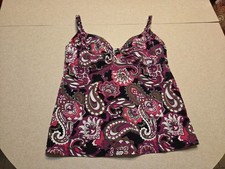 Lands End Tankini Swim Top Size 8 Pink Black Green Floral Padded Underwire