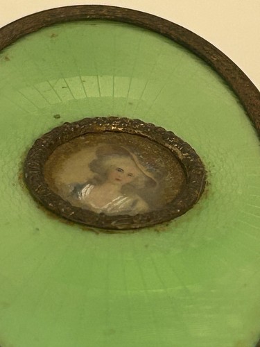 ANTIKE GUILLOCHIERTE EMAILLE SIGNIERT PORTRAIT FRANZÖSISCHE HAARBÜRSTE GRÜN - Bild 5 von 8