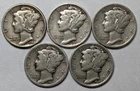 Mercury Silver Dimes 5 Different Date