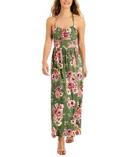 Jamie & Layla Womens Petite Floral-Print Empire Maxi Dress Green Multi PL