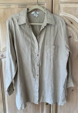 Avenue Women’s 100% 3/4 Sleeve Linen Shirt, Khaki. Size 18-20. EUC