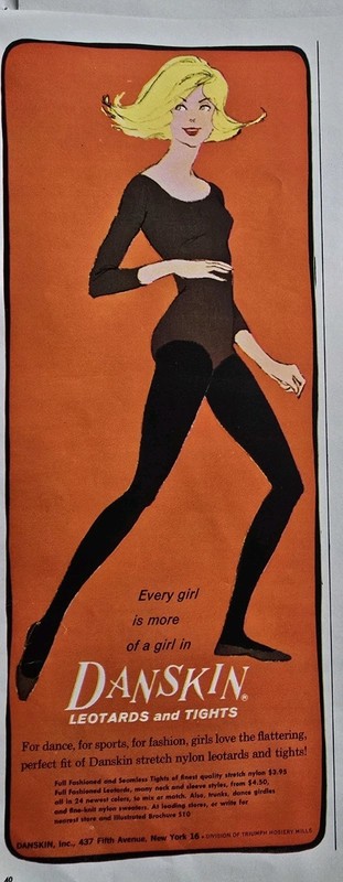 1962 Every girl is more girl in Danskin Leotards Tights Vintage Fashion Art Ad 