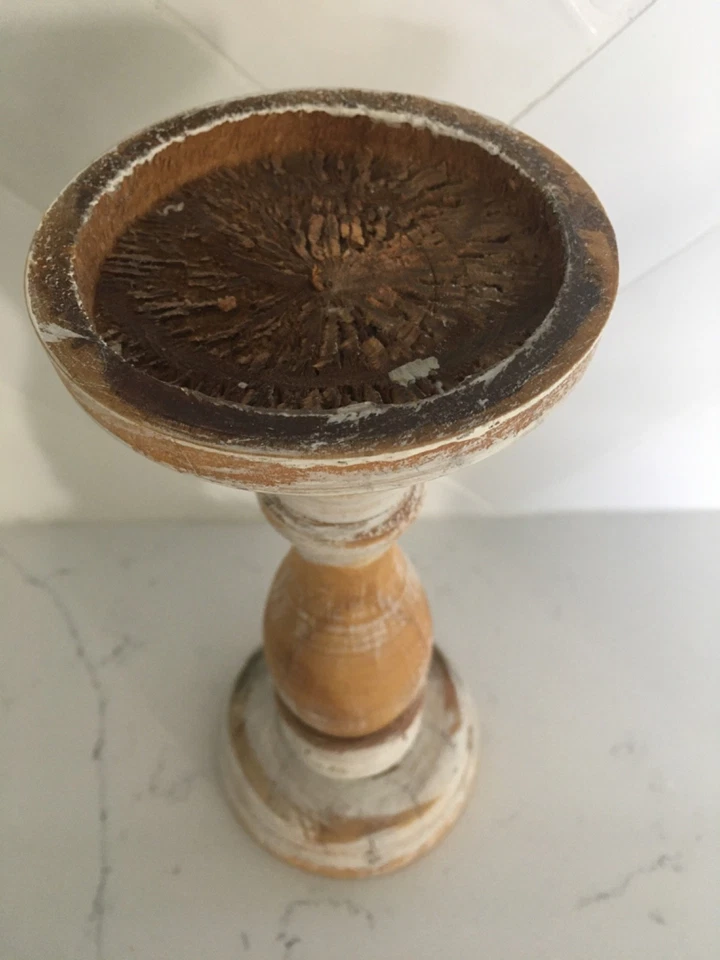 POTTERY BARN SOLID WOOD CANDLE STICK HOME DECOR HOLIDAY DECOR FARMHOUSE - Image 2 of 4