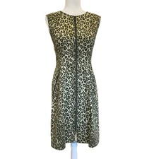Lafayette 148 New York Size Small Sleeveless Zip Front Olive Animal Print Dress 