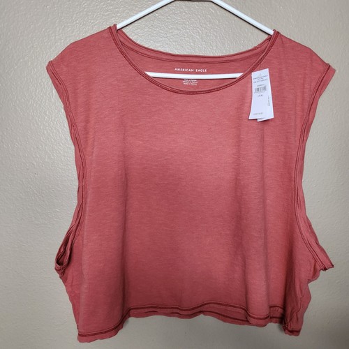 American Eagle Womens Washed Red Sleeveless Boxy Crop Muscle Tee |XL| |NWT|