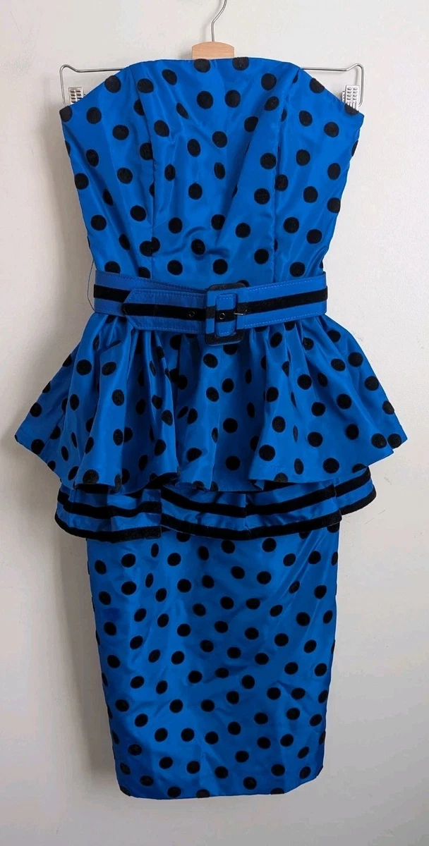 Robe De Soirée Bubble/Peplum Bleue Marque Dots. - Taille L - Occasion Très Bon État - Pour Fête/Prom