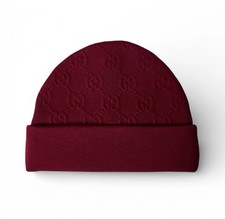 Gucci GG Pattern Knitted Beanie Hat Dark Red Size M Wool Blend Made in Italy