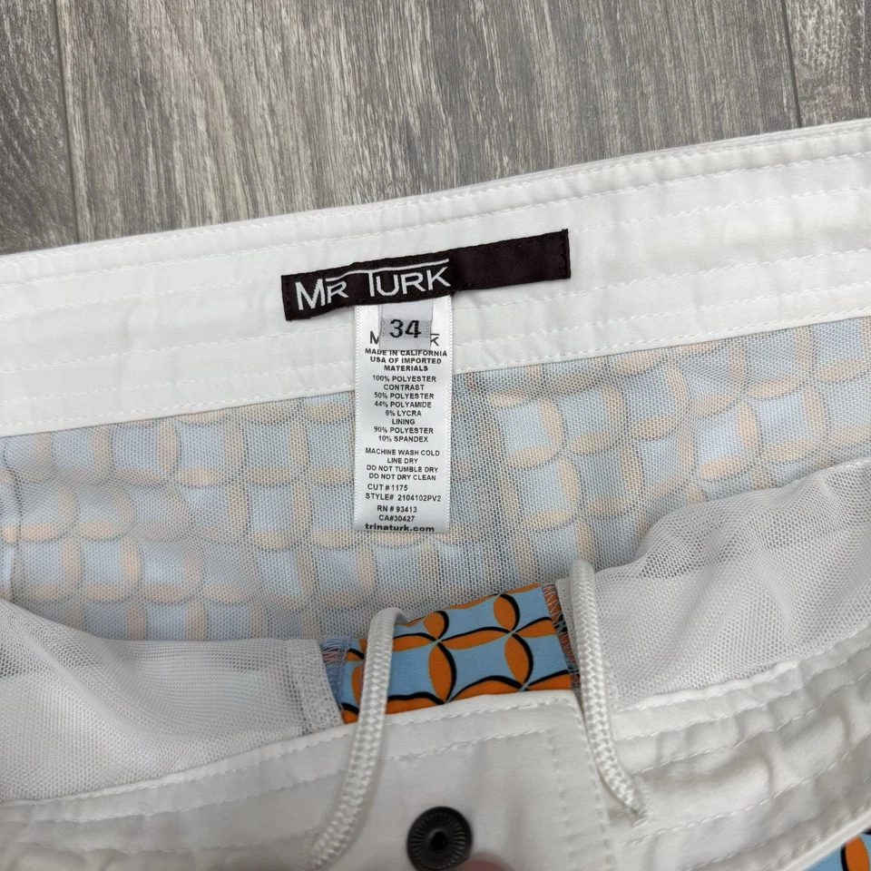 Mr Turk Orange & Blue Geometric Print Board Shorts Swim Trunks Men's size 34 - Image 3 of 4