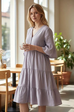 Pact 100 Organic Cotton Button Down Dress Coastal Double Gauze Pockets Lilac M