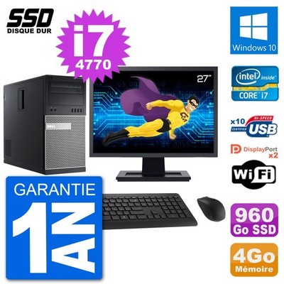 PC tour DELL 9020 Bildschirm 27 '' Intel Core i7-4770 RAM 4Go SSD 960Go Windows
