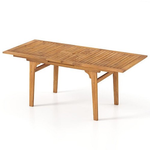 55 Inch Patio Dining Table Expandable for 6-8 People with Umbrella Hole - Color: