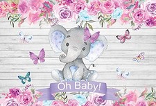 Vinyl 7x5ft Baby Shower Backdrop Photography Elephant Flower Wood Boy Girl