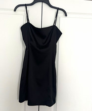 Women's Black Full Slip Spaghetti Adjustable Straps Solid Polyester Size M