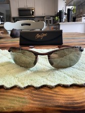 MAUI JIM MJ-405-10 64 17-130 SLEEK TORTOISE POLARIZED RIMLESS WRAP SUNGLASSES