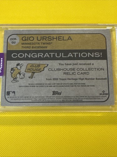 2025 Heritage Clubhouse JSY PATCH Auto Gio Urshela #CCR-GU Twins 03/15 - Picture 4 of 4