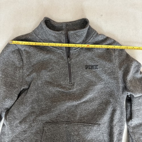 Womens Victoria Secret Love Pink Grey 1/4 Zip Pullover Fleece Sweatshirt Sz. M - Picture 6 of 8