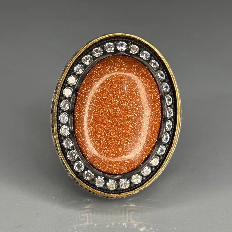 Anillo hecho a mano de plata de ley 925 para hombre con brillantes joyas de piedra de aventurina Foto 3 de 4