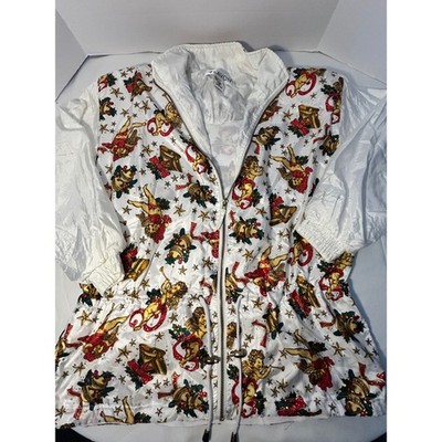 Vintage Cherub Christmas Tracksuit Jacket White Shiny Polyester Size M