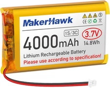 MakerHawk 3.7V 4000mAh LiPo Battery Rechargeable 1S 3C 124065 Lithium Polymer...