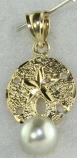 NEW 14K GOLD 7MM GREY PEARL SANDDOLLAR SAND DOLLAR CHARM PENDANT