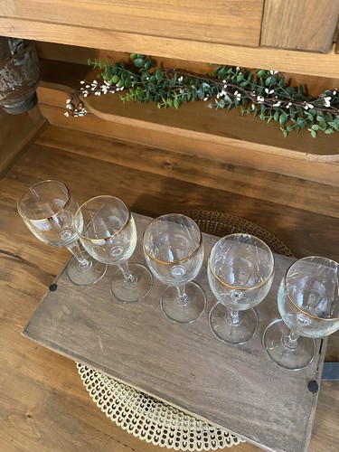 5er Set Vintage Doppel Gold Band Weingläser mehrseitig Stamm 6 7/8 Zoll ~ SCHÖN ~ - Bild 5 von 13